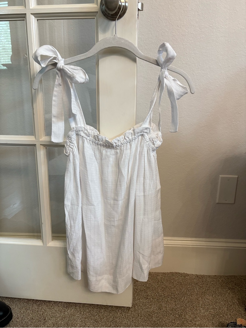 H&M White Tie-Strap Linen Blend Tank Top